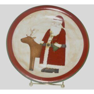 Zak Designs Holiday Santa Plate With Reindeer Ceramic Christmas Decor 8" Vintage